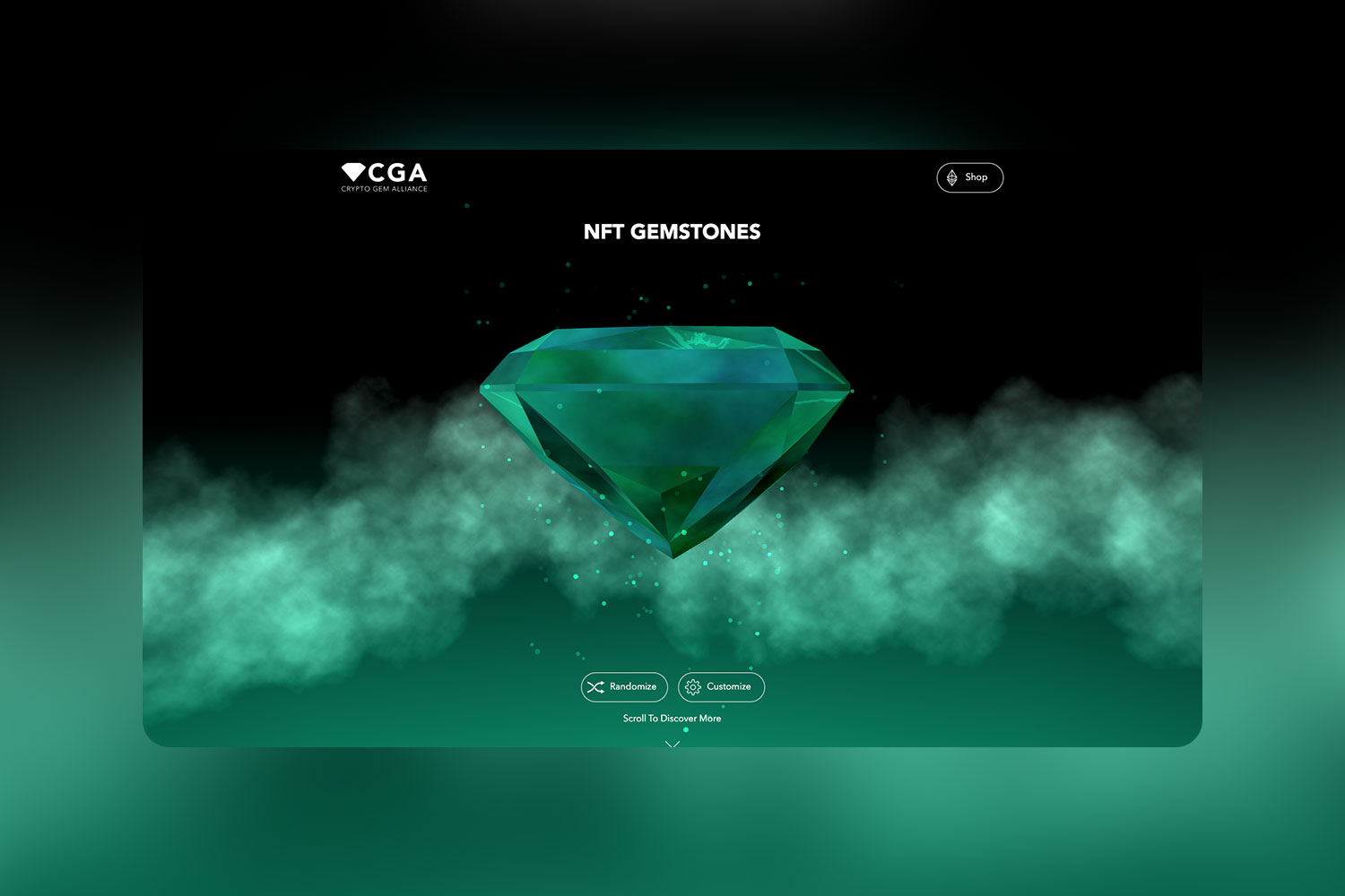 A green diamond set against a black background, representing the Crypto Gems Alliance website.