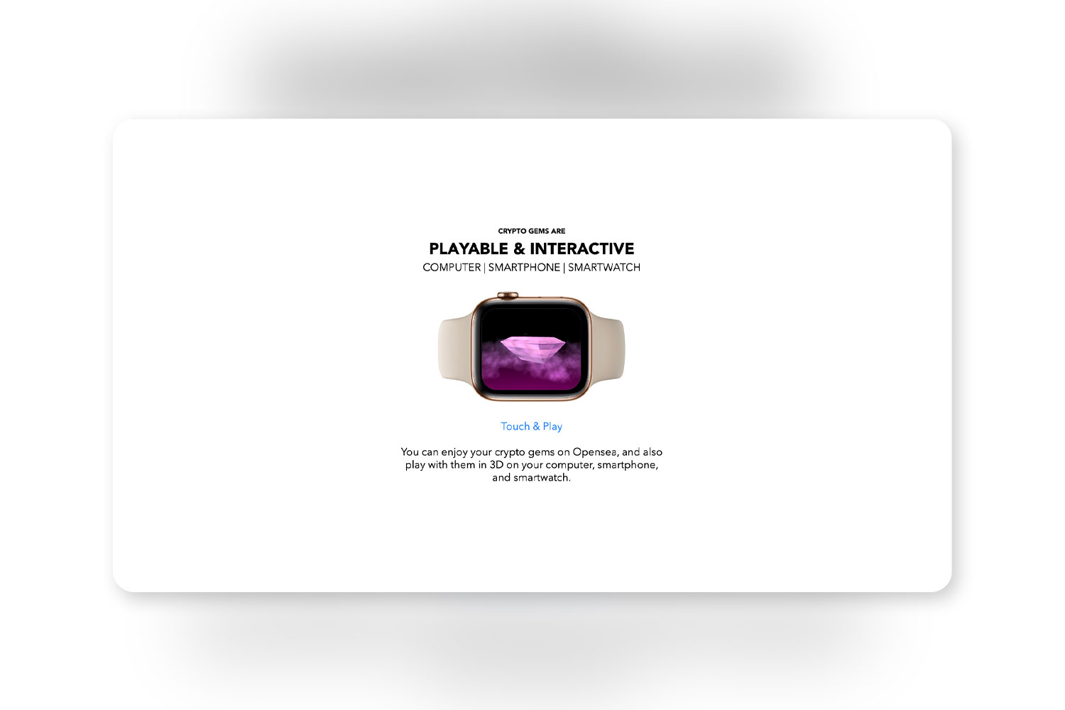 Screenshot of the Apple Watch app displaying the Crypto Gems Alliance website interface.