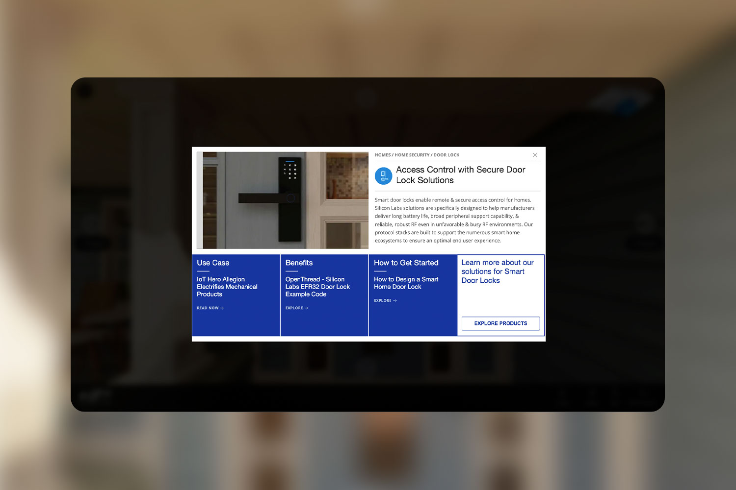 Modal of door lock in Silicon labs homes website.