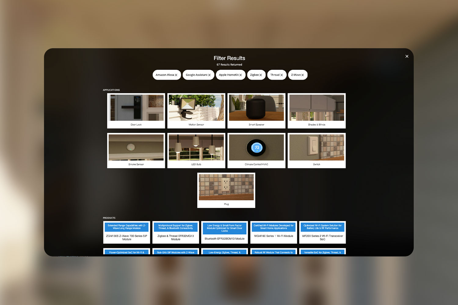 Search interface on Silicon labs homes website.